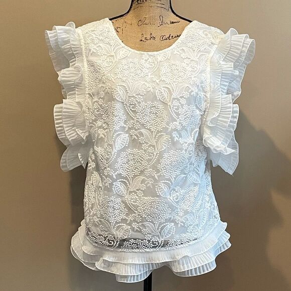 NWT Anthropologie Eva Franco Ruffled Lace Blouse Large #109 - Picture 4 of 5